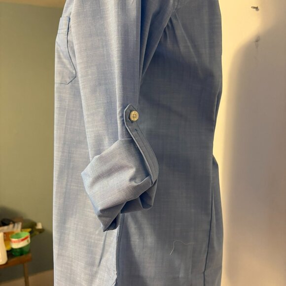 Women Roots 73 Blue Small Petite Western Style Button Up Shirt Roll Tab Sleeve - Picture 3 of 12